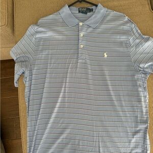 Polo by Ralph Lauren Men's Light Blue with brown Striped Polo size large